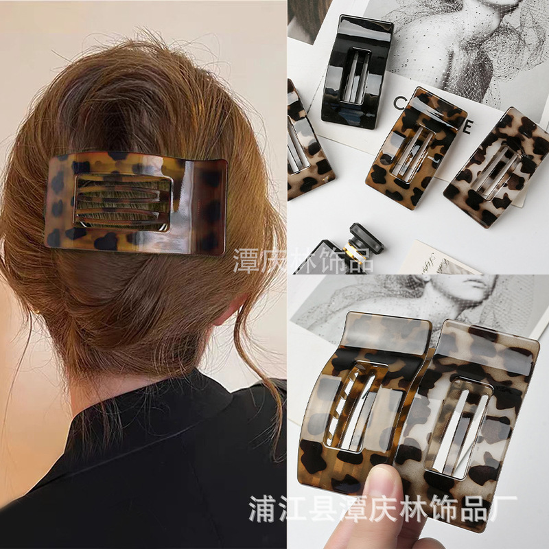 复古豹纹方形抓夹女气质高级感发夹2025新款后脑勺盘发鲨鱼夹头饰|undefined