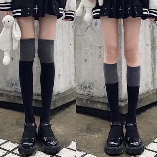 Color matching socks women's spring and autumn mid-barrel black gray stitching long barrel knee-high half leg ins trendy student black calf socks
