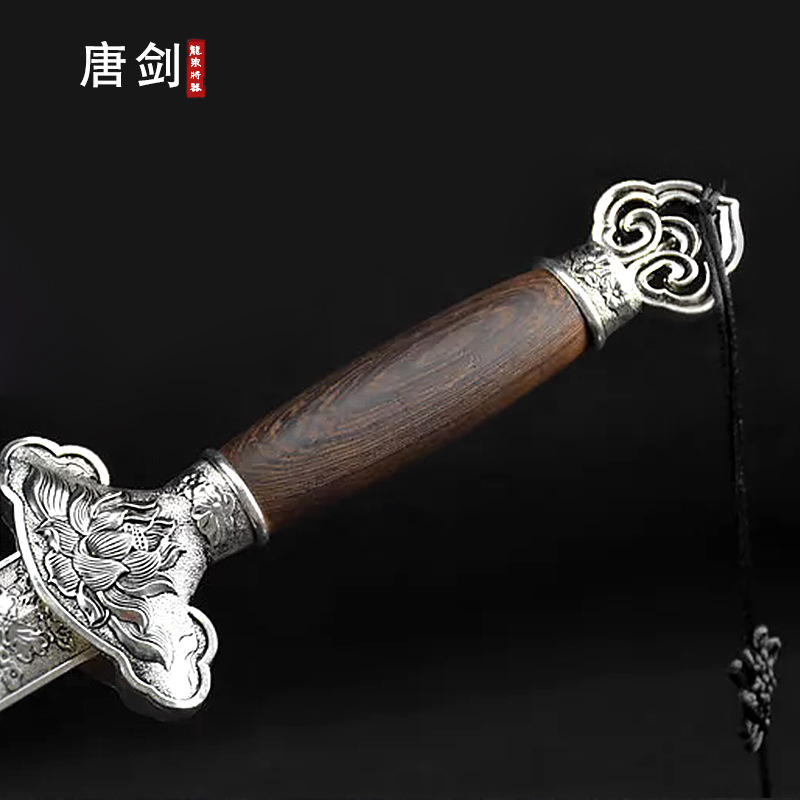 Longquan Jiangqi Sand Silver Lotus Sword Tang Sword Pattern Steel Hand-Forged One-piece Long Sword Cold Weapon Unedged