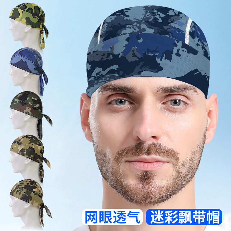 Outdoor sports cool sunscreen pirate turban hat camouflage printed baotou hat new mesh breathable kitchen hat