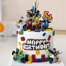 幻影忍者积木摩托车蛋糕装饰摆件儿童男孩生日甜品台烘焙装扮插件