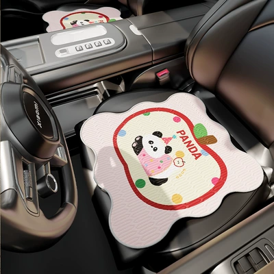 Cartoon Car Single-Piece Seat | Motorcycle cushion - apple-red-panda-cool-tencel-car-seat-cushion-square-wave-apple-xiangmiao-yu-cool-tencel-car-seat-cushion-square-wave-size-3030cm-3030cm-only-for-lazy-people-supports-machine-washing