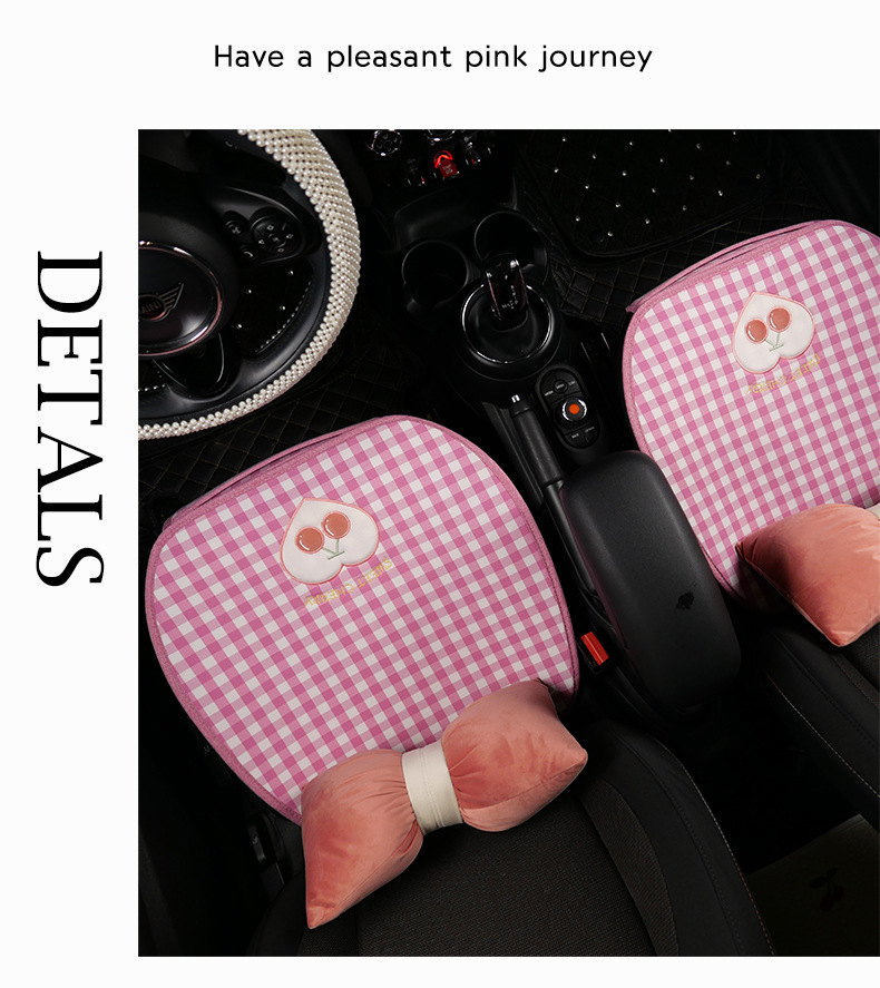 Plaid Cherry Car Cushion Four Seasons Universal Linen Single Piece Goddess Seat Cover Semi-enclosed Breathable Summer Day