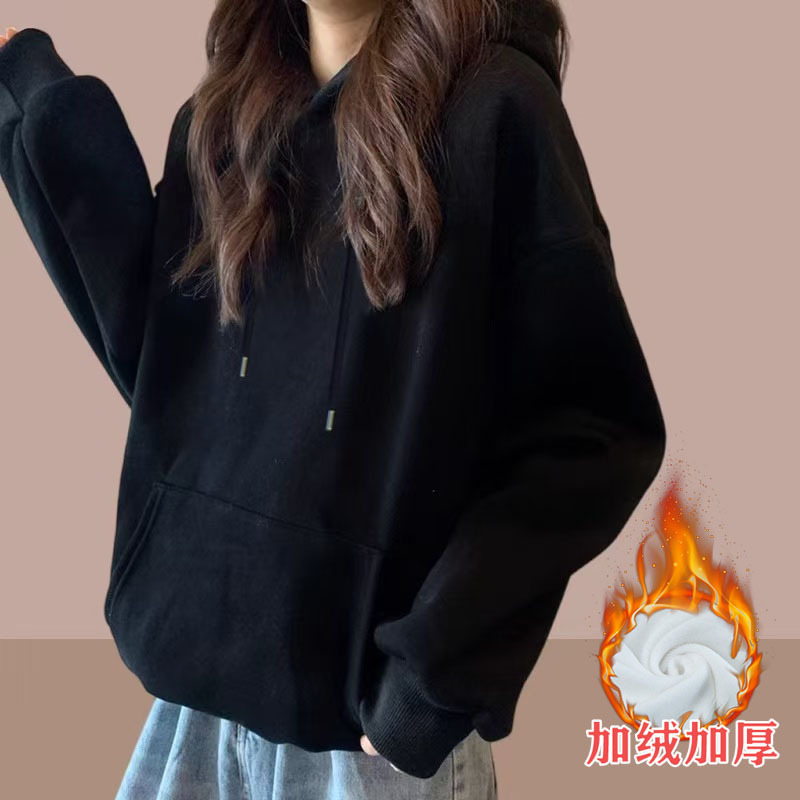 加绒连帽卫衣女情侣装2025秋冬宽松bf慵懒风休闲外套帽衫女装外贸|undefined