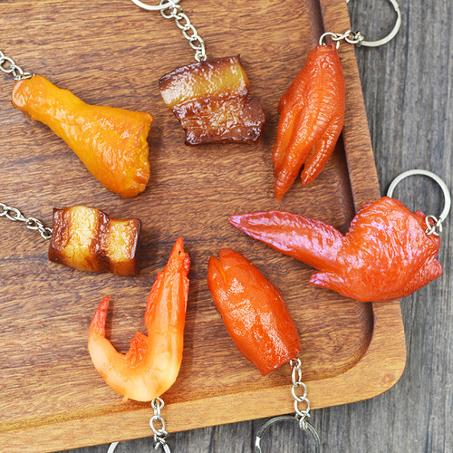 Simulated food keychain pork belly braised pork pendant creative silicone men's and women's school bag pendant hot-selling foreign trade