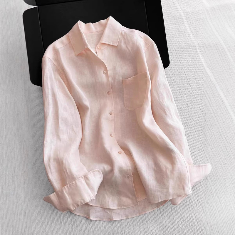Super Stylish Peach Pink Linen Shirt for Women, Summer Thin Loose Cotton-Linen Shirt, Unique and Beautiful Sun-Protective Top Super Stylish Peach Pink Linen Shirt for Women, Summer Thin Loose Cotton-Linen Shirt, Unique and Beautiful Sun-Protective Top