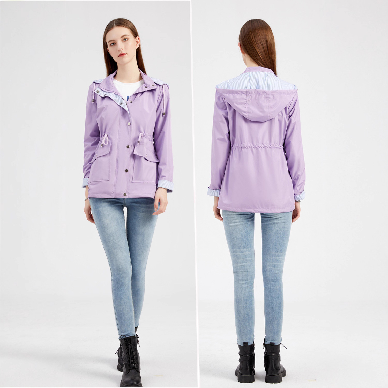 2025 Autumn and Winter Detachable Hooded Trench Coat for Women, Cross-Border Women's Clothing, Plus-Size Women's Jacket, Amazon Windbreaker, Color-Blocking