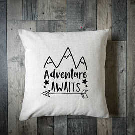 跨境专供Adventure Awaits字母刺麻抱枕套环保透气客厅沙发靠垫套