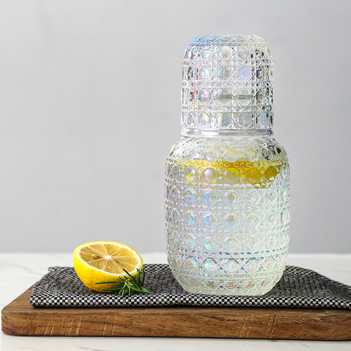 European retro embossed gem pattern large-capacity glass cool kettle for household daily use for one person drinking sake pot and cup set