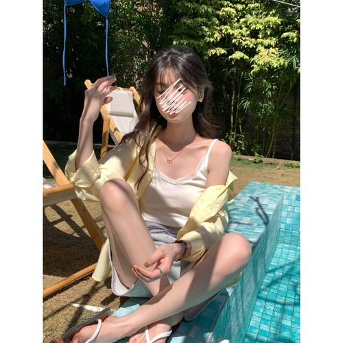 Pure Desire Style Shattered Flower Small Strap Women's Summer Fitted Short-Cut Nipple Edge Splicing V-Neck Versatile Hot Girl Backless Bra