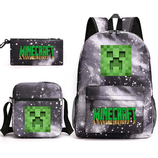 minecraft my world schoolbag game peripheral student large capacity printing three-piece schoolbag men and women