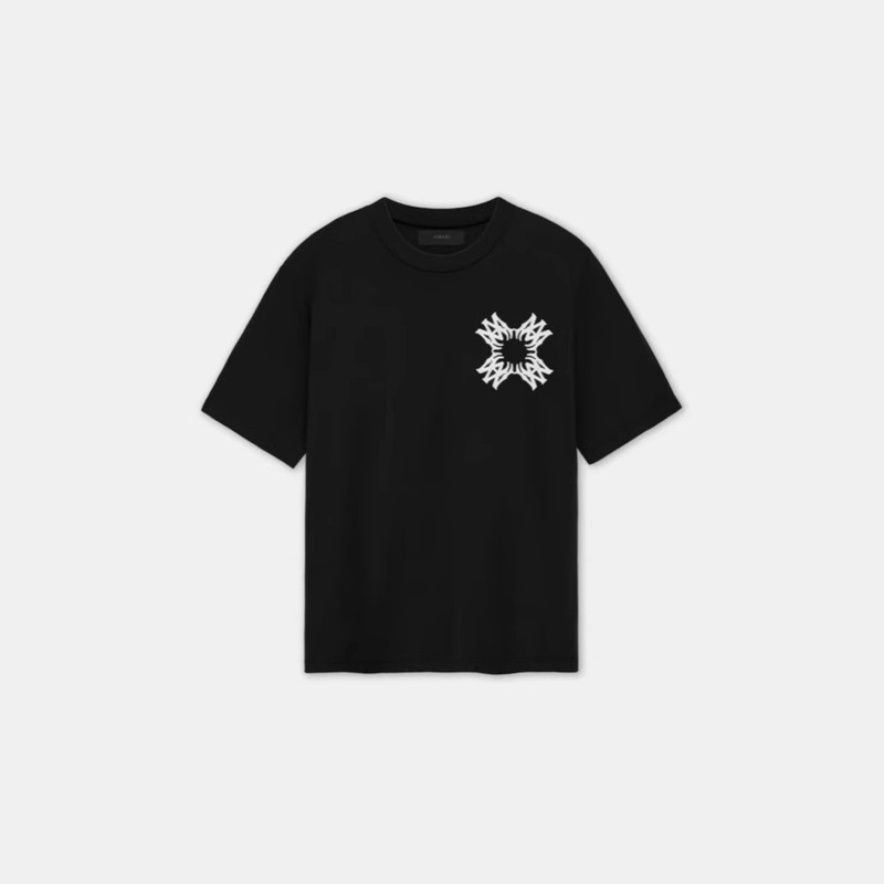 Dropshipping Cross-Border Supply Trendy Brand Short-Sleeve Amirit Shirt with Printed Vintage Wash Heavy-Duty Base Shirt for Men