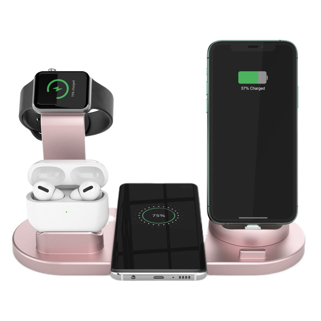 Soporte de carga de escritorio vertical del teléfono Móvil 15W del cargador inalámbrico multifuncional universal directo de la fábrica seis-adentro-uno con el USB