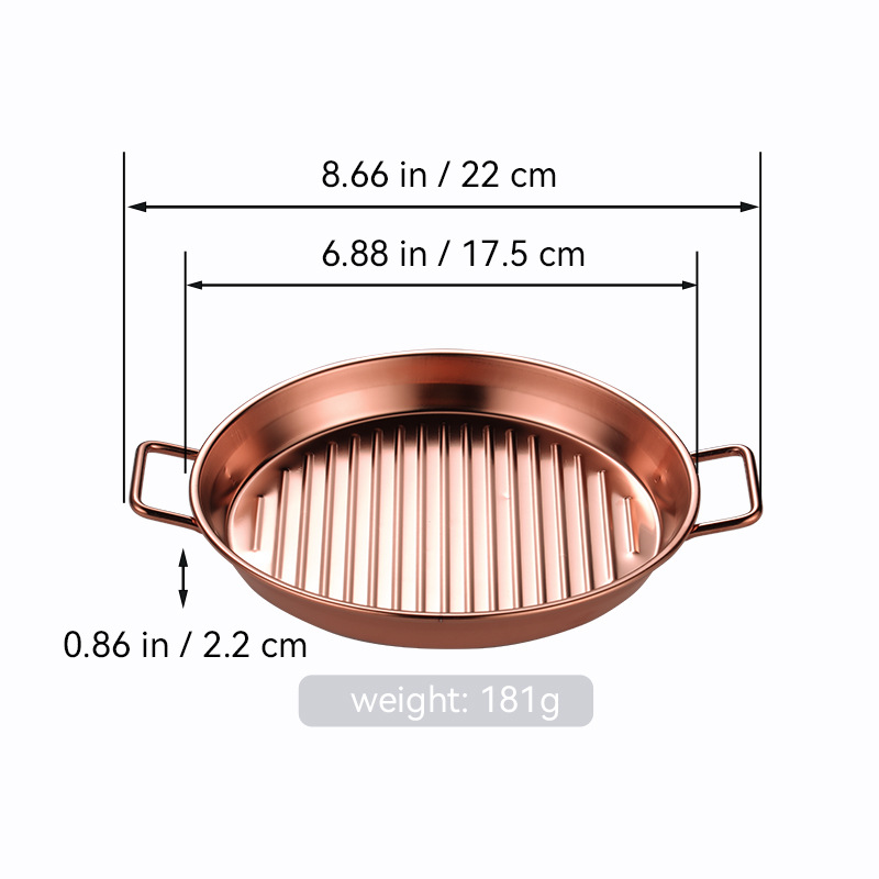 Bandeja redonda de barbacoa de acero inoxidable transfronteriza bandeja de mariscos de doble oreja dorada bandeja de filete bandeja de aperitivos filtrada bandeja de patatas fritas