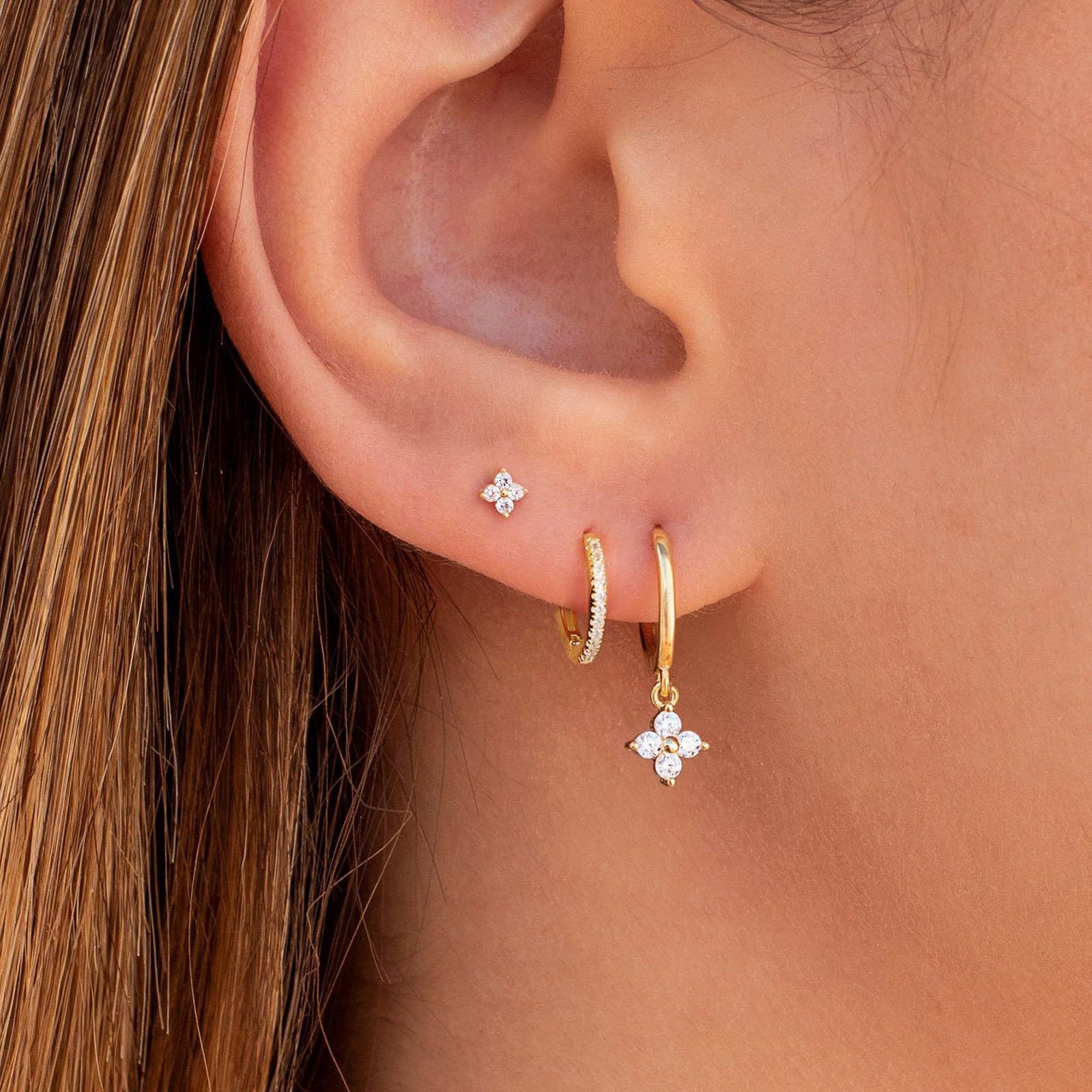 Xiyin Amazon's Best-Selling Zircon Flower Earrings, Geometric High-End Cartilage Pierced Earrings, Ear Sets