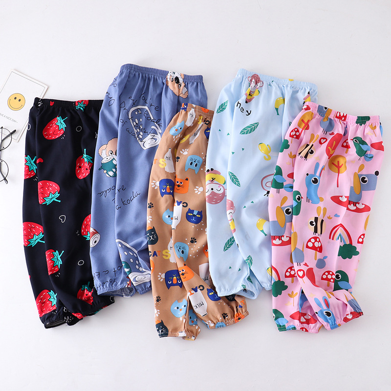 Artificial cotton children's anti-mosquito pants summer boys and girls bloomers cotton silk children's pants thin a generation of hair