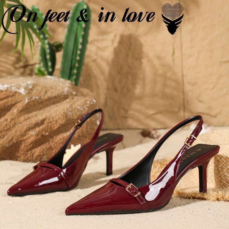 New Simple Pointed Toe Shallow High Heel Sandals for Women, Fashionable One-Line Straps with Stiletto Heels, Toe-Back Hollow Casual Sandals