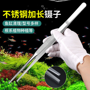 Stainless Steel Extended Fish Tank Aquatic Plant Tweezers with Curved Round Head and Teeth for Feeding Fish and Turtles, Specialized Tool for Feeding and Cleaning