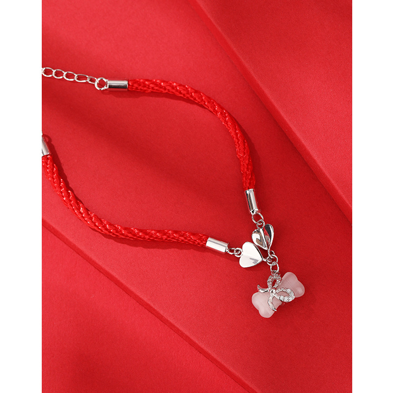Bowknot OPAL pulsera mujer 925 plata esterlina tejida a mano pulsera de pareja nacimiento año pulsera nicho regalo