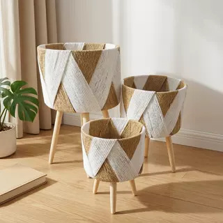 Cesta de Flores Decorativa Tejida a Mano de Cuerda de Papel para Sala de Estar y Oficina image 10