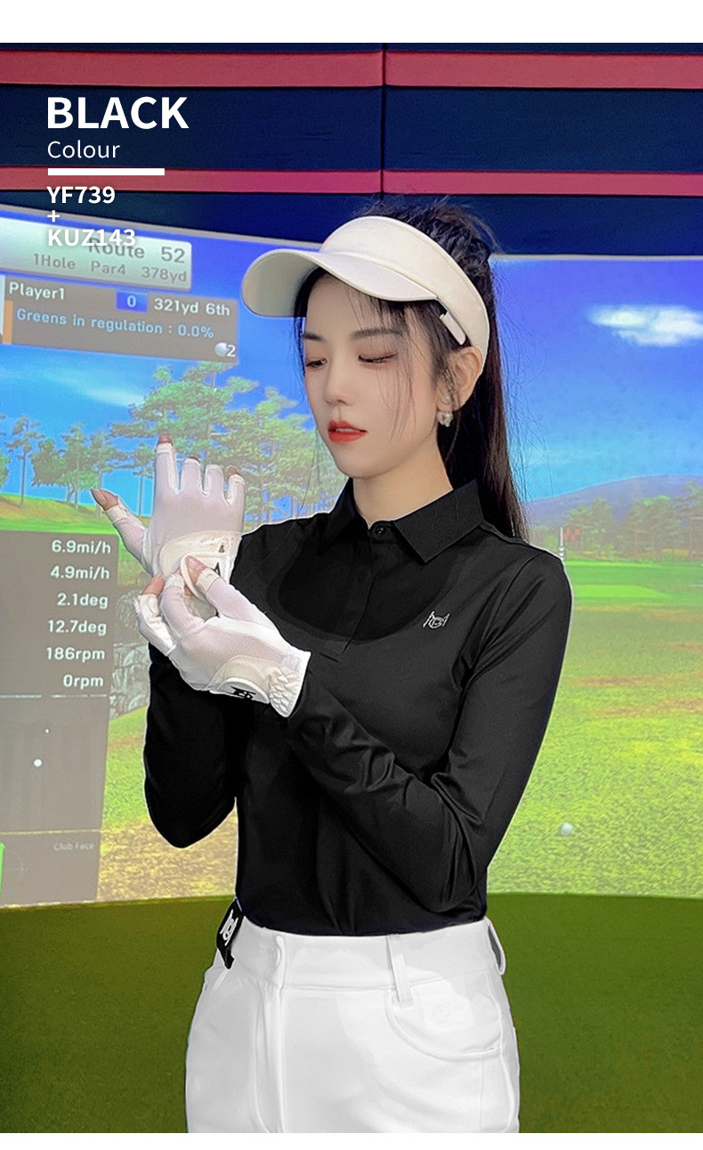 Áo thun dài tay golf nữ đàn hồi cao thoải mái — YF739 [vừa vặn liền mạch/thoải mái đàn hồi cao] áo màu đen, YF739 [vừa vặn liền mạch/thoải mái đàn hồi cao] áo màu trắng, YF739 [vừa vặn liền mạch/thoải mái đàn hồi cao] áo màu xanh nhạt chi tiết 17