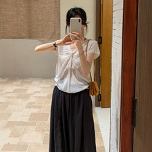 2026新款V领扭结短袖针织衫女夏新款竖条纹肌理显瘦薄款透气上