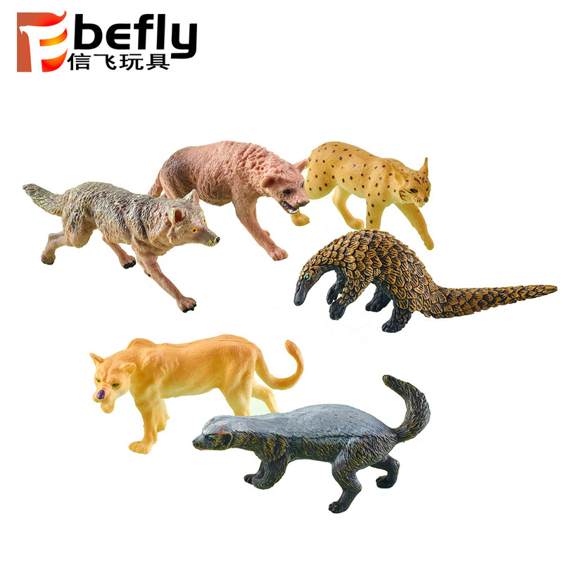 6PCs simulation animal model suit toy zoo wild lioness Lynx Wolf pangolin suit toy