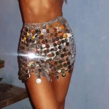 L6752Y欧美skirt外贸夜店秀场性感手工闪光亮片拼接短裙半身裙