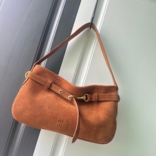 缪家羊皮腋下包麂皮通勤包中古手提单肩包法棍包高级质感托特包包