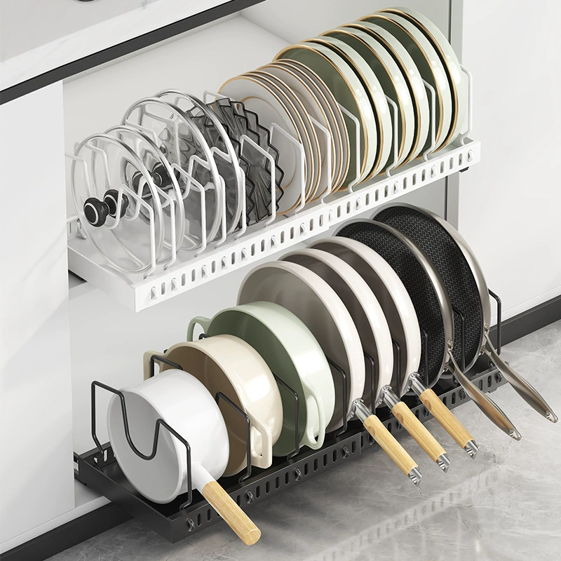 Wow, custom kitchen pot storage rack under sink cabinet pull basket pull-out pot lid cutting board rack