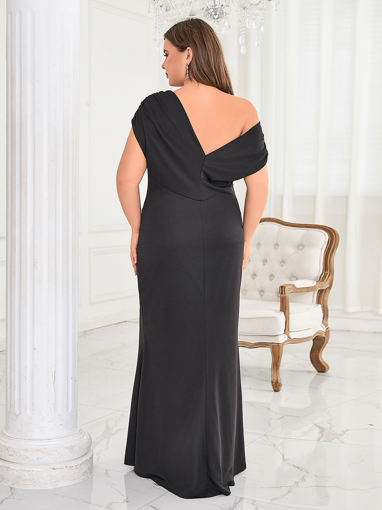 Nuevo comercio exterior europeo y americano nueva ropa de mujer amazon nuevo más tamaño vestido vaina color sólido vestido fuera del cuello image 3