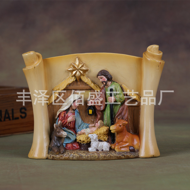Nacimiento realista transfronterizo grupo de decoración de pesebre resina personaje clásico serie de nacimiento decoración del hogar regalos de Navidad