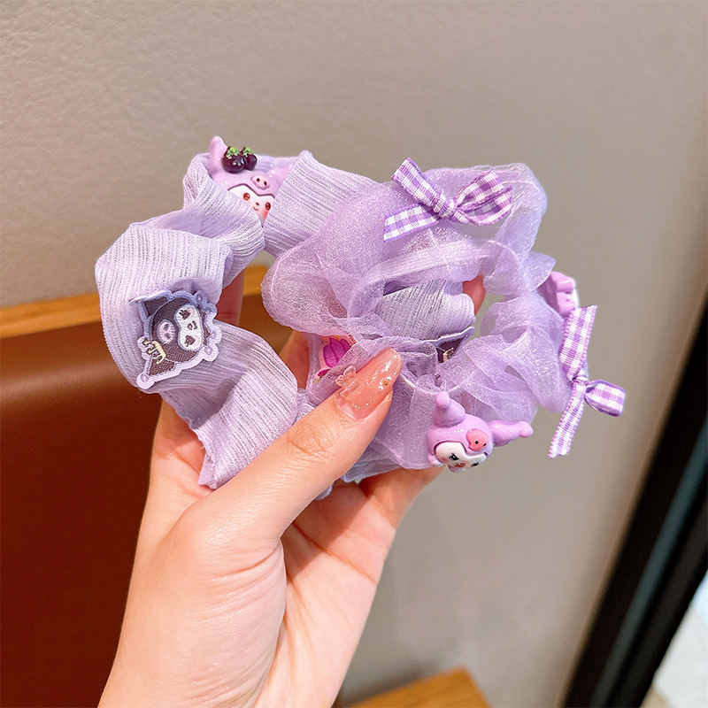 Anillo de cabello para niñas coreanos niños adornos de cabello cuerdas lindos Kuromi malla de verano anillo de cabello bolas de cabello