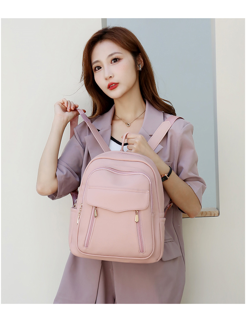 Basic Solid Color Soft Surface Square Zipper Classic Backpack display picture 5