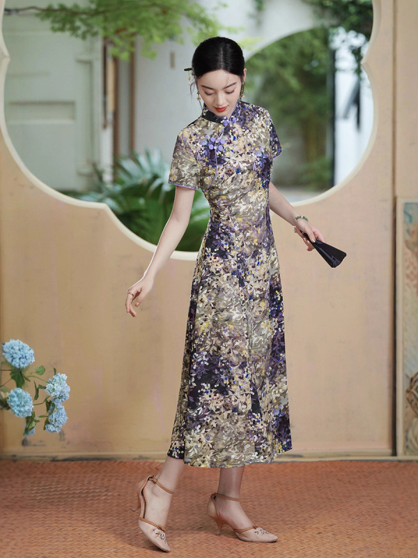 妈妈修身旗袍年轻款新款气质中国风女装民国复古改良优雅旗袍淑女|undefined