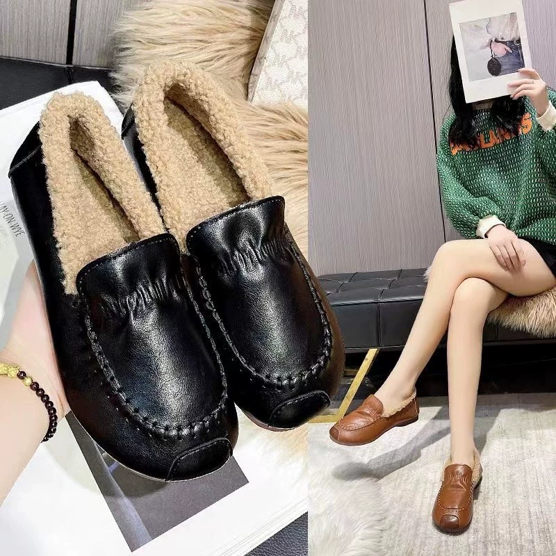 Взрывное место] Низкоуровнея шерстяная хлопчатобумажная обувь женская 2024 осень и зима новая плоская подошва удобная дикая мягкая подошва хлопковая обувь большого размера