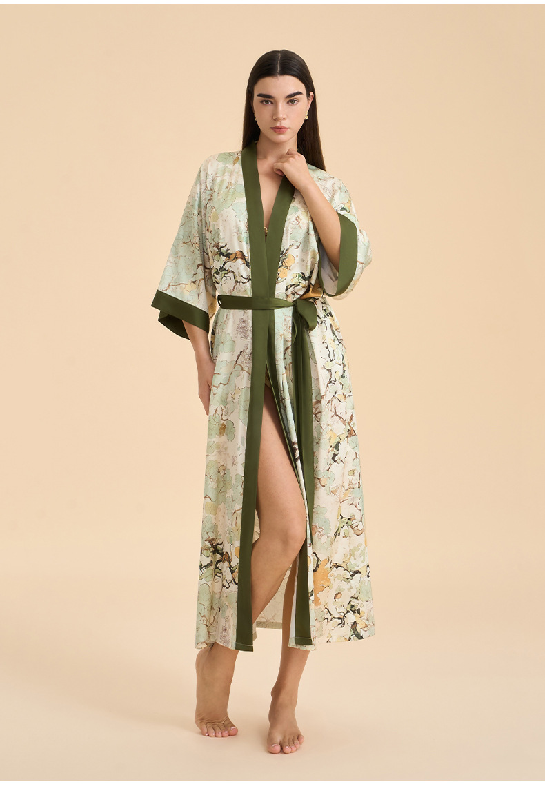New Cross-border Bathrobe Pajamas For Women, High-end Spring Autumn Satin Chiffon European And American Style Home Wear,_ecoleips.com