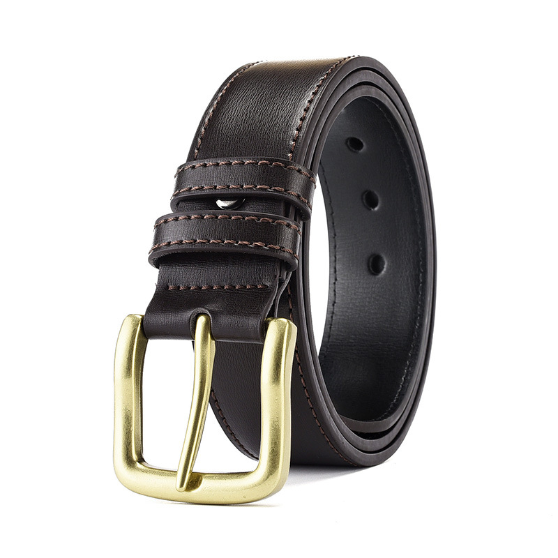 Cinturón casual para hombres hebilla de aleación de zinc sólido hebilla de Cinturón de piel de vaca de dos capas hebilla dorada estilo clásico Retro