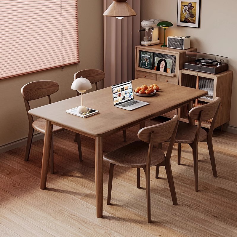 Moderno simple rectangular pura madera sólida silla de nuez negra mesa de comedor combinación de sala de estar hogar pequeño nuevo tipo
