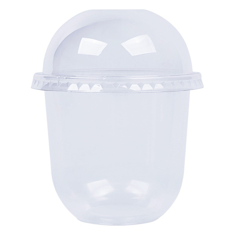 Xi té mismo estilo 360ml taza de plástico 95 calibre Ahua dulce ola pastel postre taza en forma de U leche té ola taza con tapa