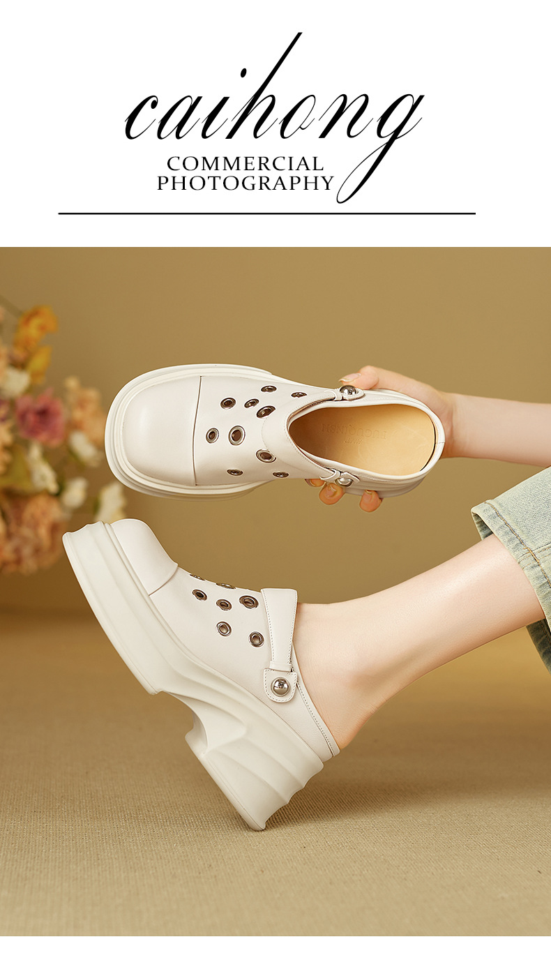 Dép sandal nữ mũi nhọn quai chữ V đế dày gót cao 9 cm — màu trắng ngà chi tiết 1