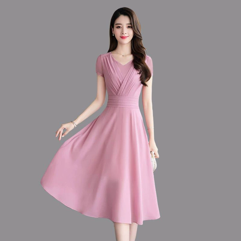 Шифоновое платье 2025, новое летнее, легкий зрелый стиль, летняя юбка для женщин, стройнящая талию, элегантная фиолетовая юбка.