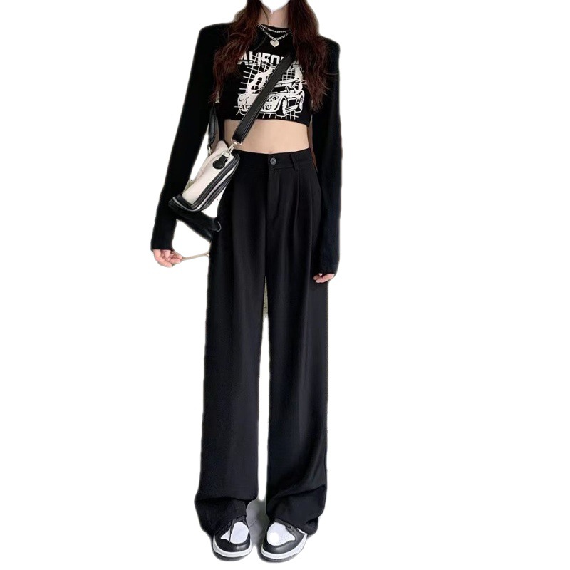 Grey wide leg suit pants, casual and lazy with a drooping feeling, thickened black straight leg wide leg spring and autumn oversized floor length pants