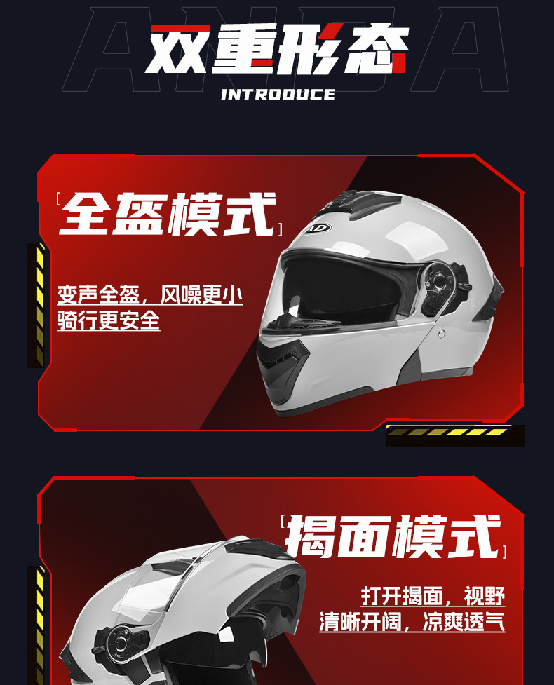 Foreign Trade Motorcycle Helmet for Men, Full-Face Helmet for All Seasons, Electric Vehicle Safety Helmet with Large Rear Wing, Flip-Up Helmet with 3C Certification