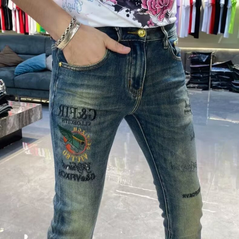 Autumn High-End Designer Men's Light Luxury Heavy-Duty Craftsmanship Jeans with Fashionable Patterns, Versatile Slim-Fit Stretch Skinny Pants Autumn High-End Designer Men's Light Luxury Heavy-Duty Craftsmanship Jeans with Fashionable Patterns, Versatile Slim-Fit Stretch Skinny Pants