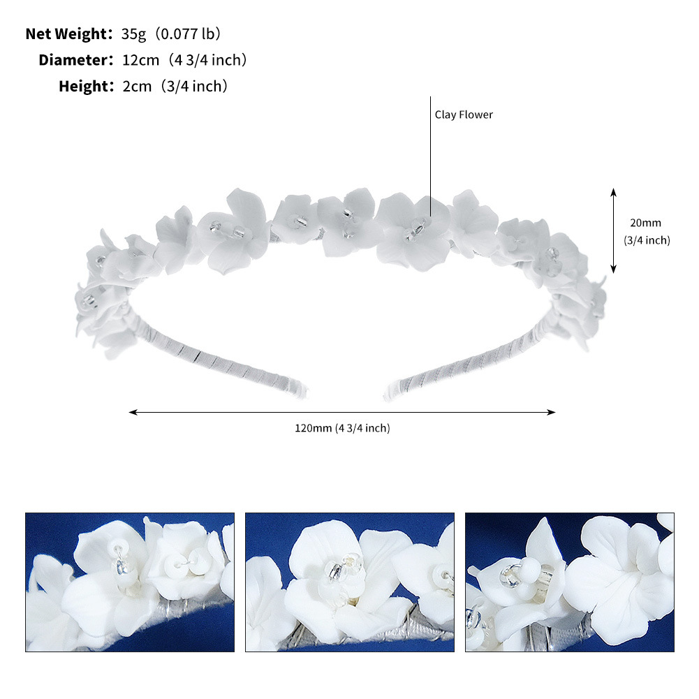 European And American Super Fairy White Ceramic Flower Headband Hand-woven Bridal Wedding Hair Accessories Sweet Flower Thin Headband