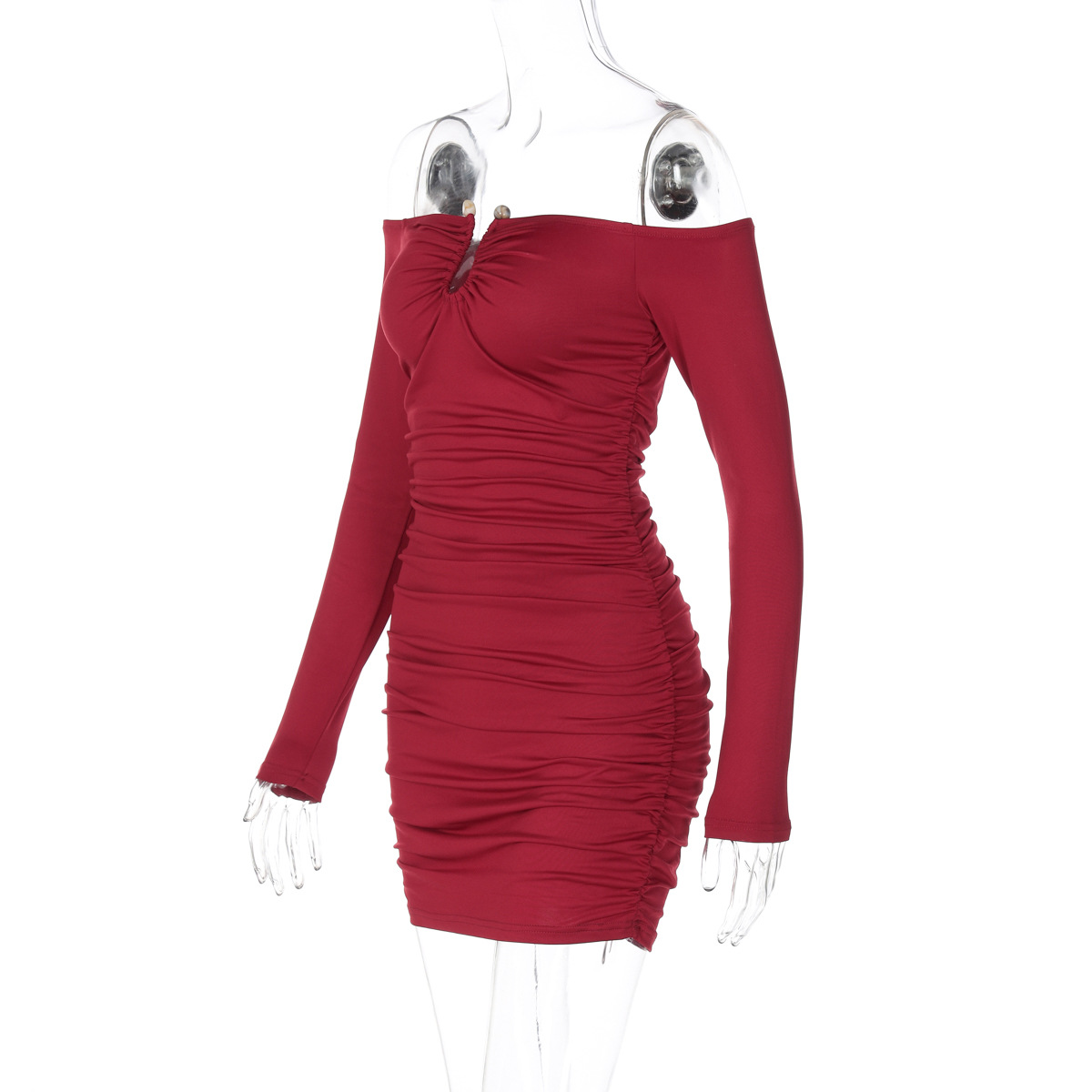 Women Sexy Tube Top off Neck Pleated Waist Tight Slimming Tight Hip Bag Dress 6 Women Sexy Tube Top off Neck Pleated Waist Tight Slimming Tight Hip Bag Dress