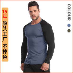 Silk Picture Cross-Border Fitness Clothing Men's Spring and Autum High-Elastic Breathable Quick-Drying T-Shirt Training Running Long-Sleeved Sportswear
