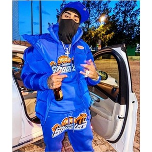 Trapstar Blue Tiger Head Towel Embroider Suit Fleece-Lined Hooded Sweatshirt Foot-Shrinking Sports Casual Long Pants