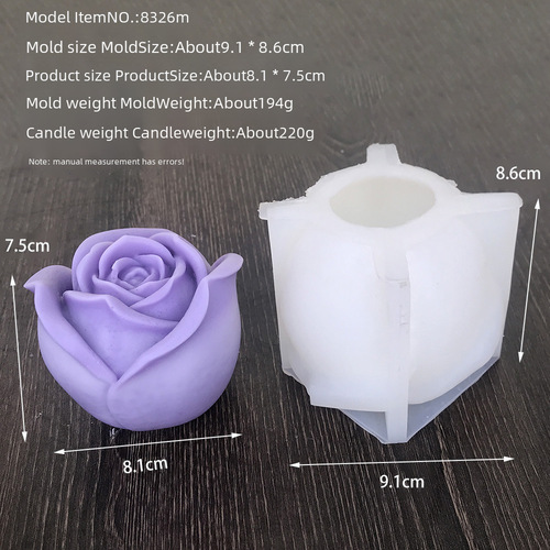 Large Rose Scented Candle Silicone Mold for Valentine's Day, Rose-Shaped Chocolate Mousse & Gypsum Molds – Model 8326LMS